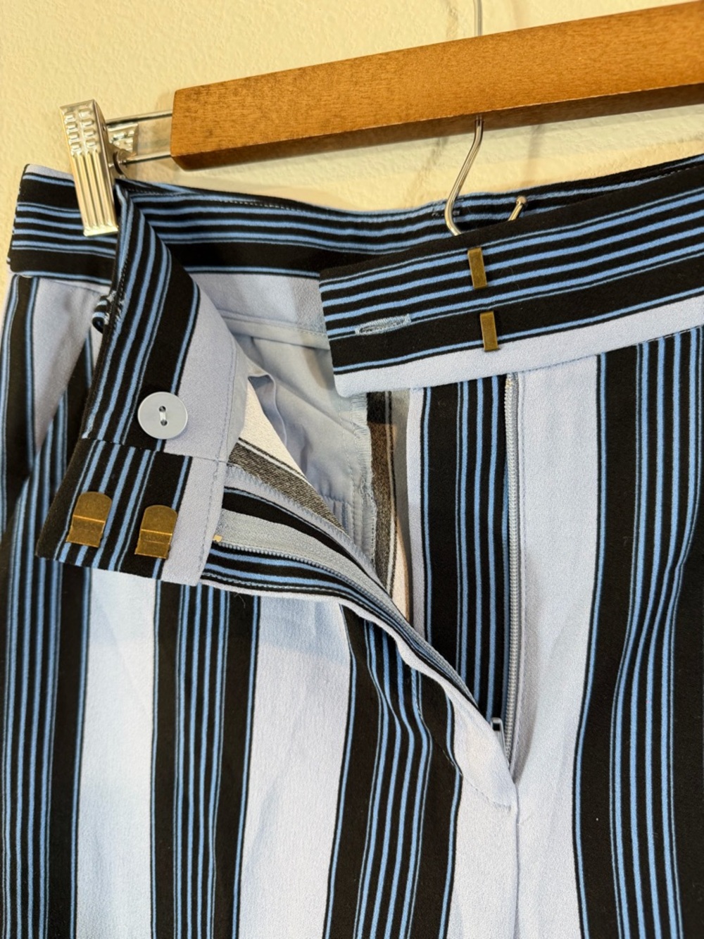 Loft Blue Stripe Wide Leg Pants Size 4T 4 Tall/Long Flat Front Trouser Casual - Picture 5 of 9